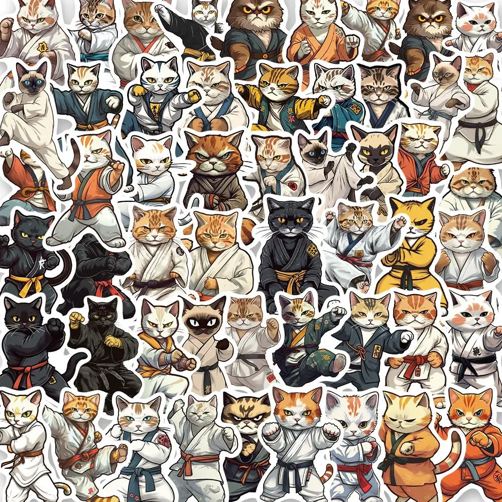 

10/50PCS Taiji cat/Kung fu Cat Handsome COOL Cat Sticker DIY Phone Laptop Luggage Skateboard Graffiti Decals Fun for Kid Toy