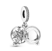 authentic 925 sterling silver magnified star double dangle bead charm fit women pandora bracelet necklace jewelry