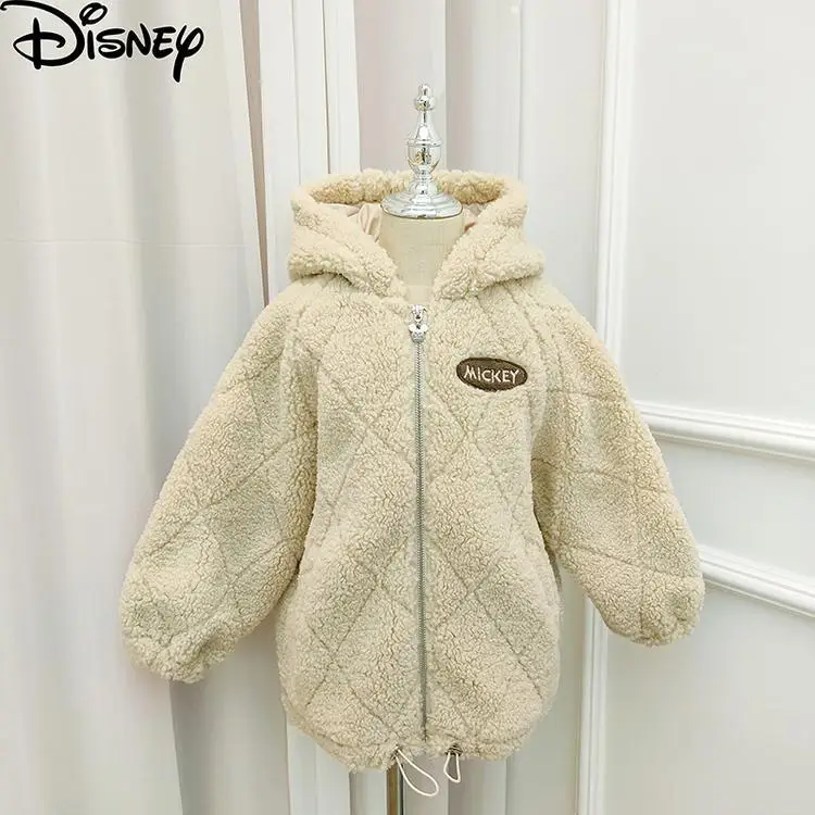 

Зимнее пальто для девочек Disney, утепленное пальто из чистого хлопка и шерсти с капюшоном, повседневное однотонное студенческое стильное теп...