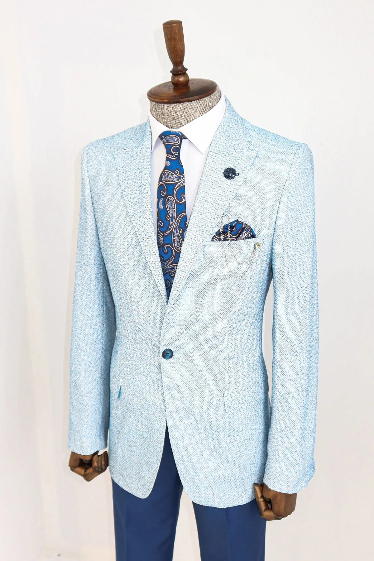 Wessi Self Patterned Slim Fit Pointy Collar Jacket Combination One Button Three Piece New Fashion Comfortable Quality Brand