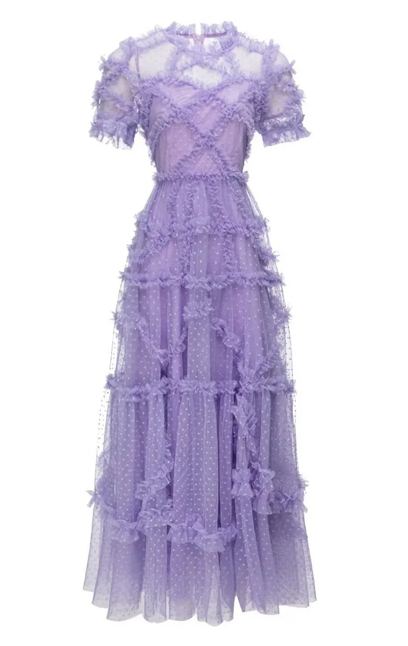 

Женское платье макси в горошек, длинное платье из тюля с каскадными оборками, размеры до XL, осень 2023