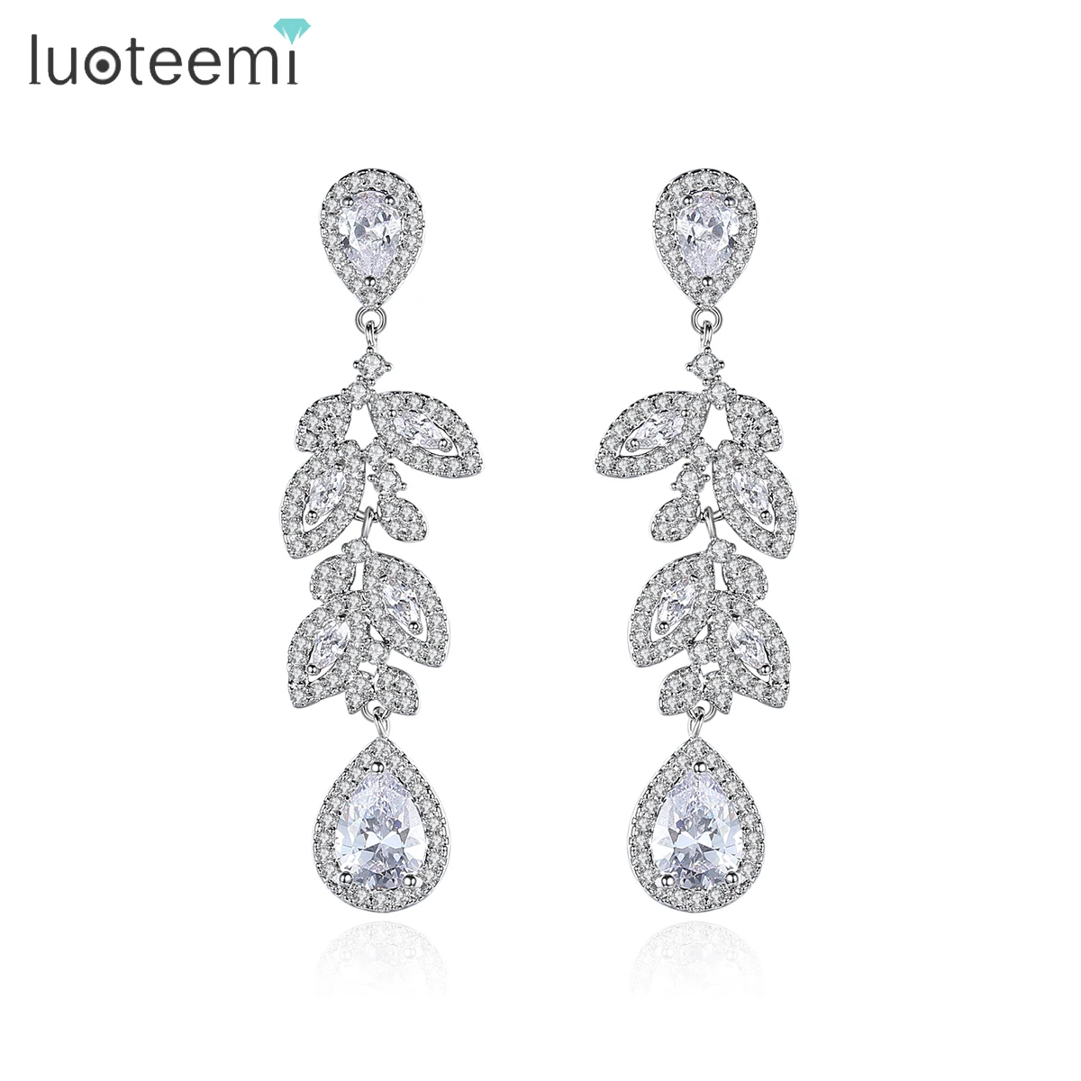 

LUOTEEMI High Quality Cubic Zirconia Drop Earring For Women boucle oreille femme Long Tassel Wedding Bride Accessory for Bridal