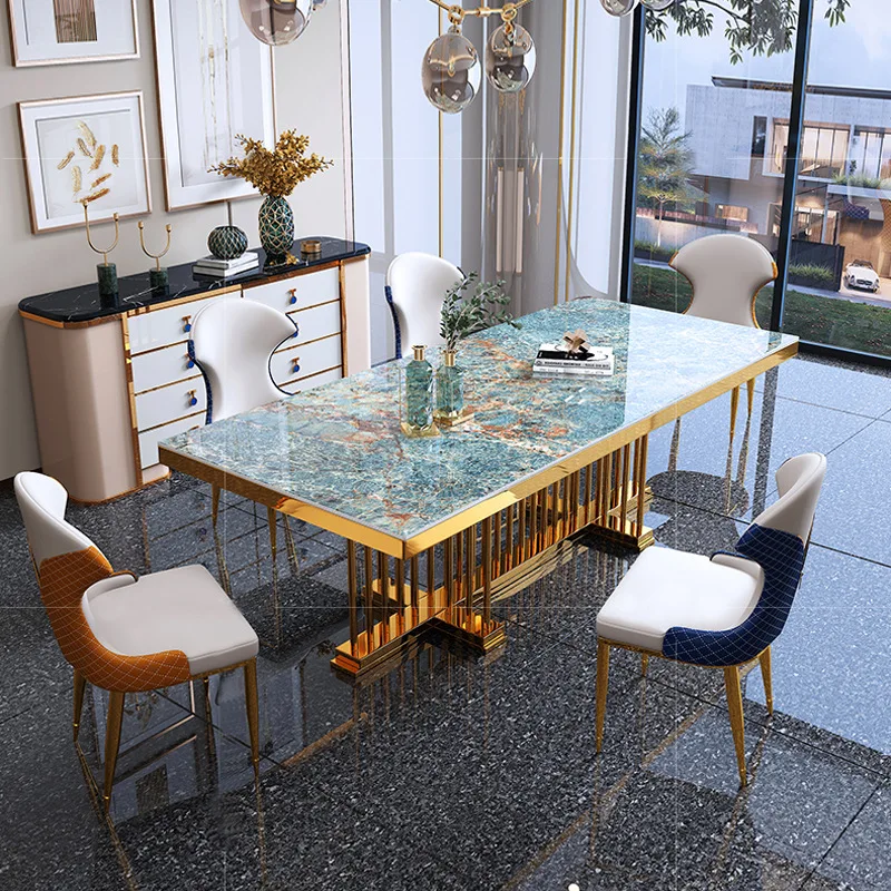 

Natural Dinner Table And Chairs Combination Restaurant Rock Plate Household Dining Room Nordic Sturdy Meuble Furnitures GY50CZ