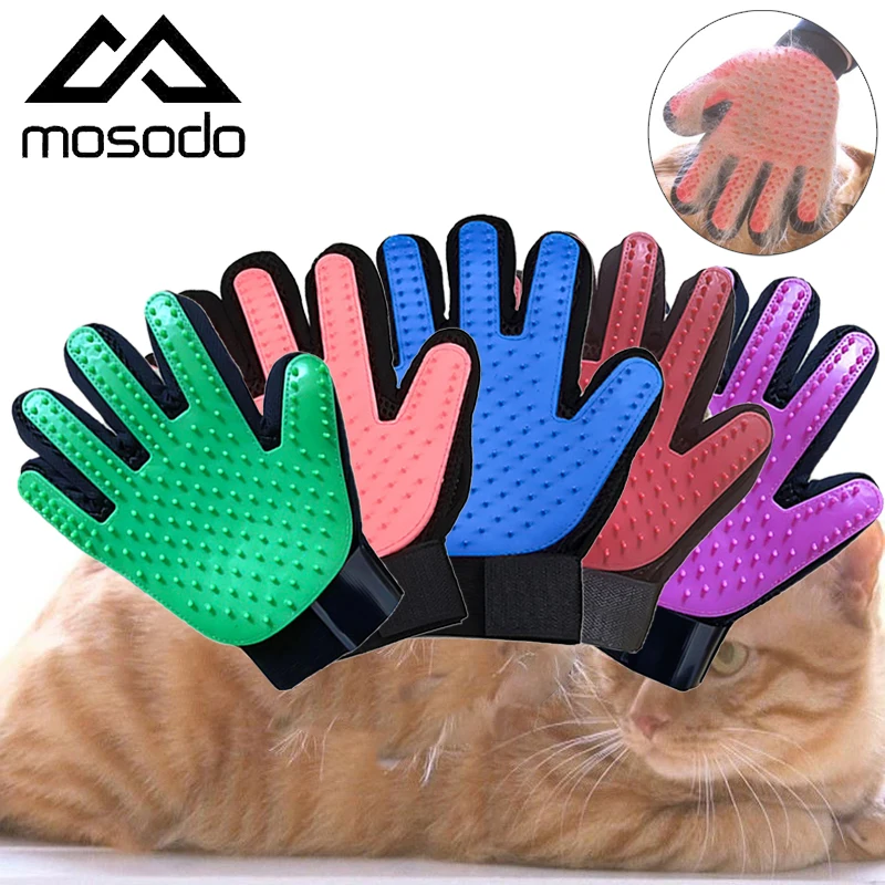 

Mosodo Cat grooming gloves with TPR brush head pet hair removal gloves easy to stick hair massage dog bath gloves