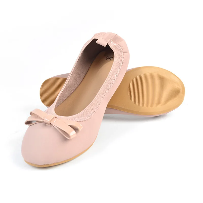 Ballet Flats Women Shoes Fashion Bowtie Women Flat Shoes Shallow Mocassin Femme Foldable Round Toe Slip on Leather Women Loafers