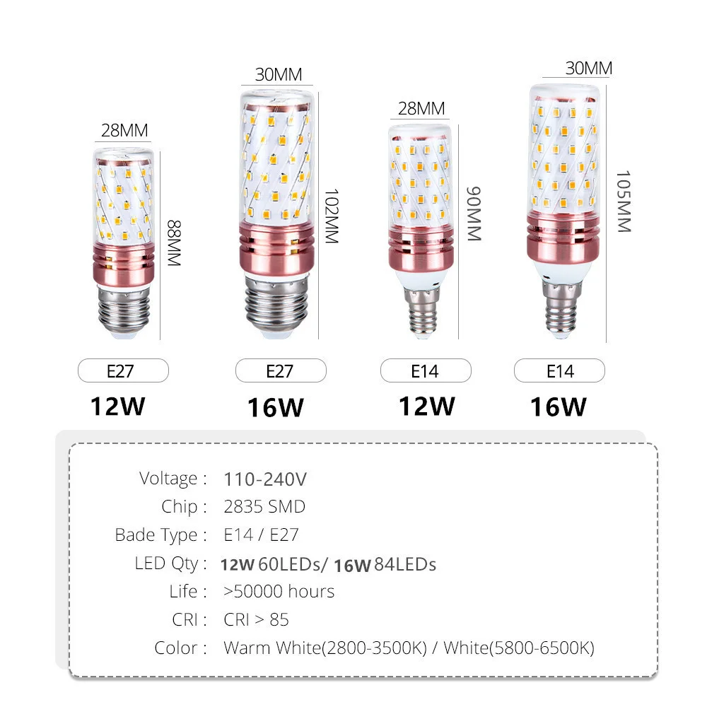 Светодиодная лампочка-кукуруза E14 свесветильник-лампа E27 2835 SMD110V 220V теплый 3000K