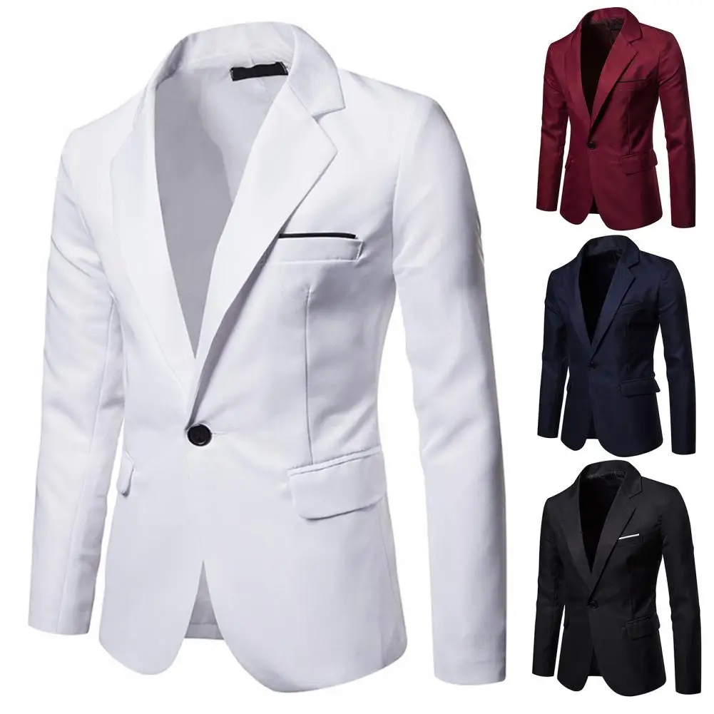 

Casual Suit Coat Outwear Turndown Collar Autumn Winter Pure Color Pockets Suit Jacket Men Blazer Comfy