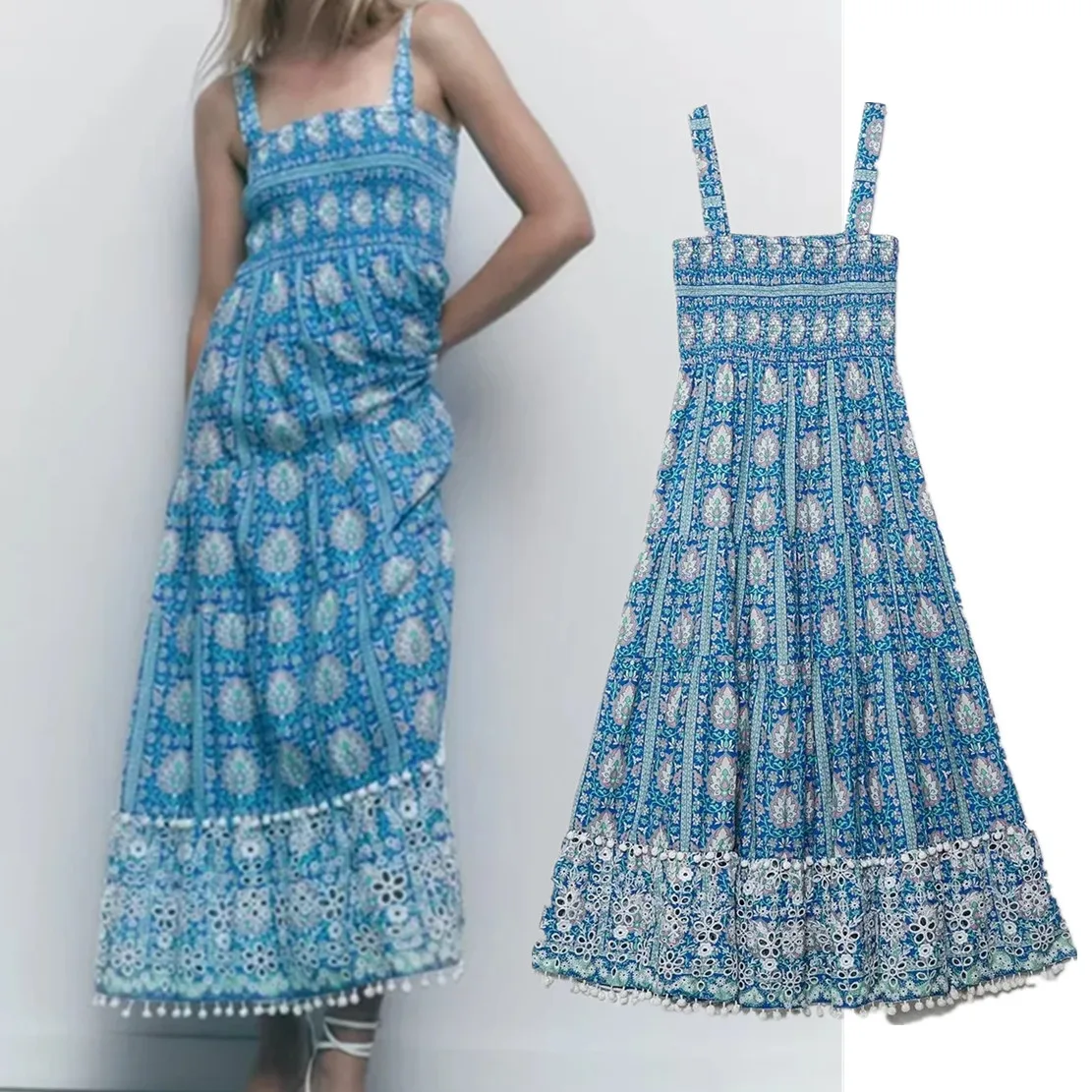 

Maxdutti Fashion Casual Maxi Dress Women Indie Folk Bohemian Style Retro Flower Embrodiery Tank Dress