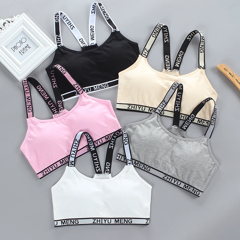 

Girls' simple suspender letter sports cotton development period bra wrapped with student candy color bra