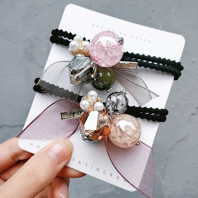 Резинки для волос с кристаллами, высококачественные резинки для волос, ленты, двойное кольцо для волос, держатель для волос для конского хвоста, аксессуары для волос для девочек и женщин