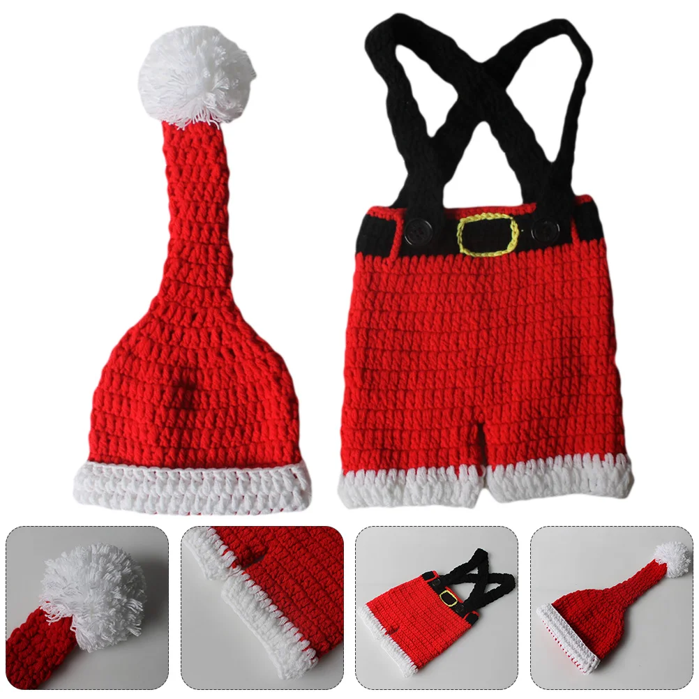

Baby Christmas Costume Knitted Outfit Props Photography Newborn Dress Infant Santacostumes Cap Outfits Photoboy Clothes Hat