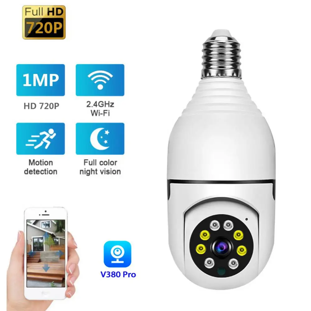 

E27 Bulb Lamp Camera 720P Wifi IP PTZ IR Night Vision Home Security Auto Tracking Videos Surveillance Camera V380 Pro APP