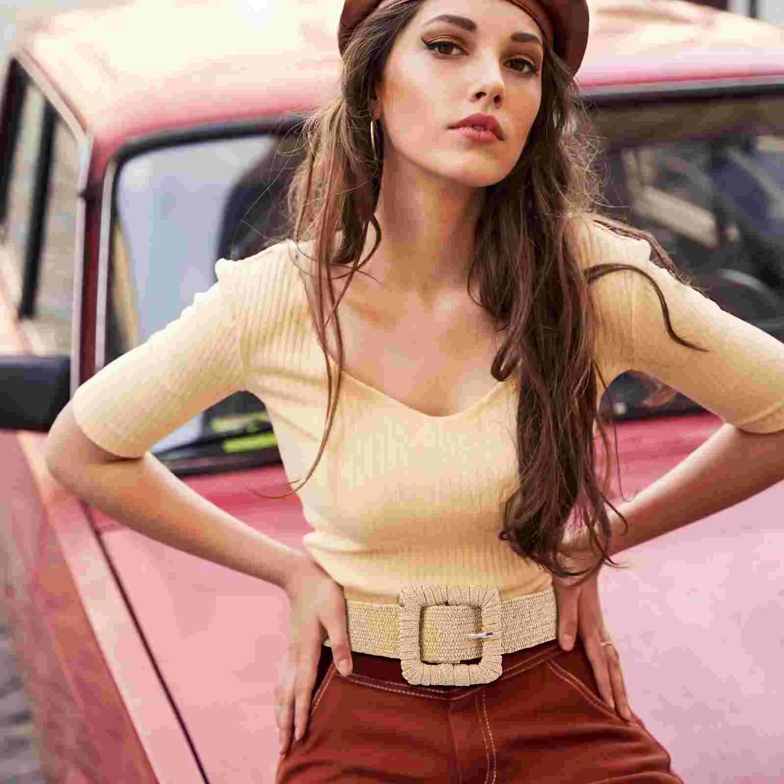 Плетеный ремень женское платье эластичные ремни с квадратной пряжкой для модной