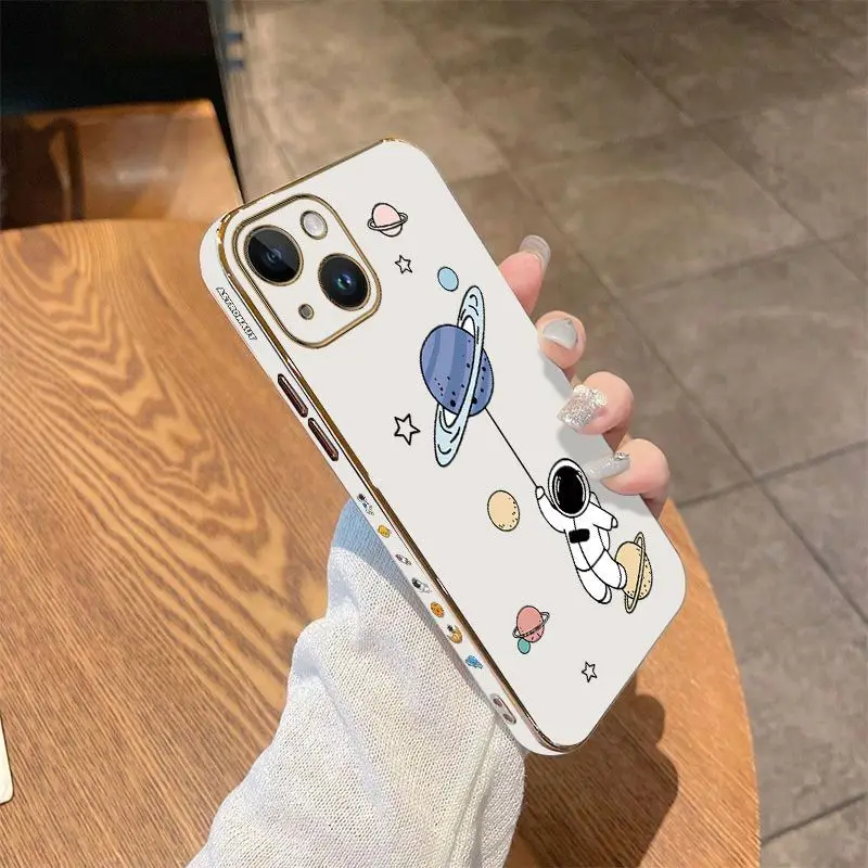 Interstellar Space Flyers Luxury Plating Phone Case For iPhone 14 13 12 11 Plus Pro Max Mini X XR XS SE2020 8 7 6 6S Plus Cover