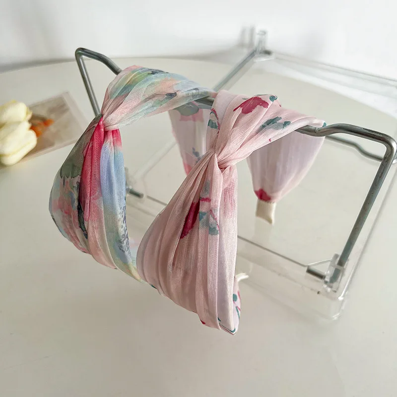 

Print Flower Cross Hairbands For Women Hair Accessories Broadside Bows Headbands Crown Hair Bands