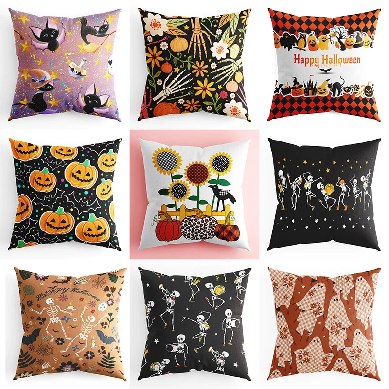 

Halloween Decor Cushion Cover 45x45cm Square Polyester Pillowcase Holiday Horror Atmosphere Decorations Funny Throw Pillow Cover
