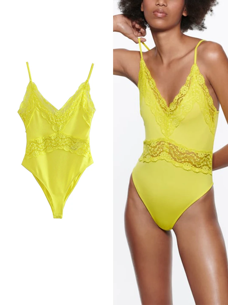 

TFMLN Summer Women‘s Lace Short Jumpsuits 2022 New V-neck Elegance Elastic Jumpsuit Female Solid Sleeveless Beach Style Bodysuit