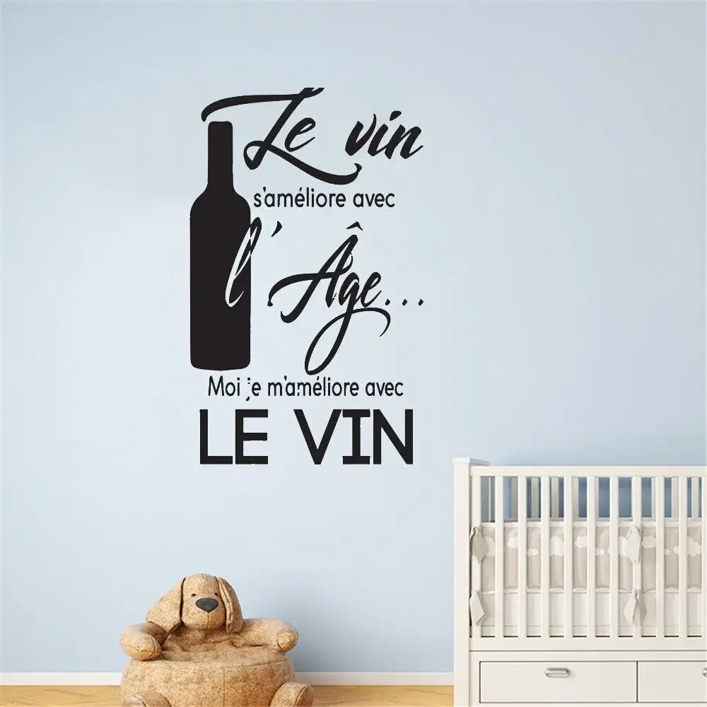 Наклейка на стену Le Vin Wine с испанской и французской цитатой для кухни или столовой