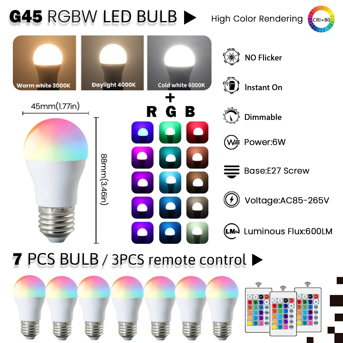

RGB светодиодная лампа E27 G45 6 Вт