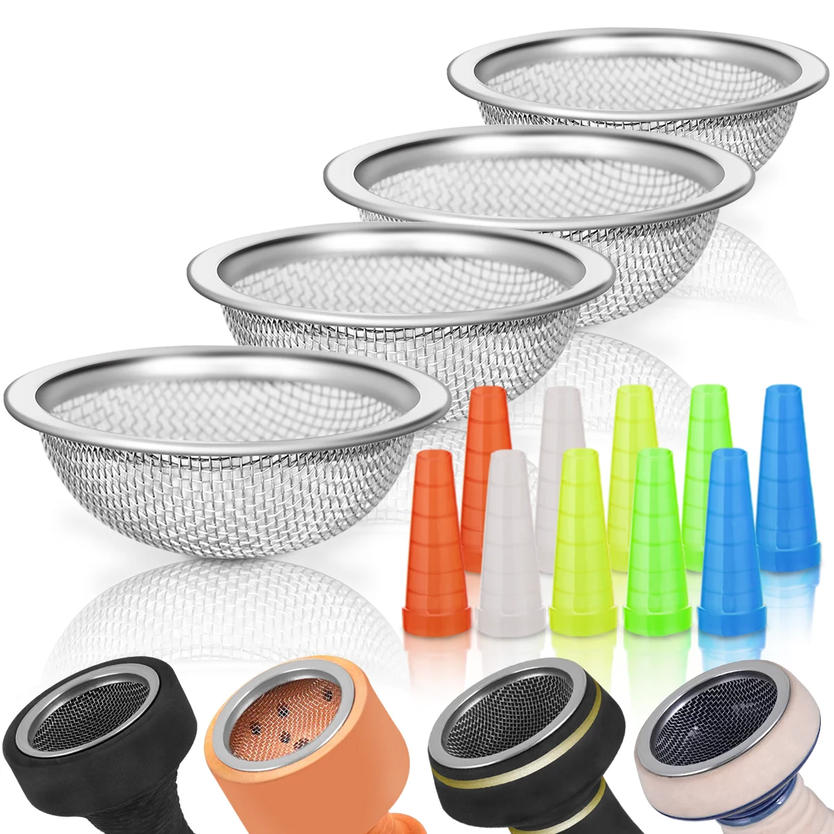 

Hookah Accessories Silver 4 Pieces of Slip Net, 1 Piece of Mouthpiece, Suitable for Many Kinds of Hookah Bowls,