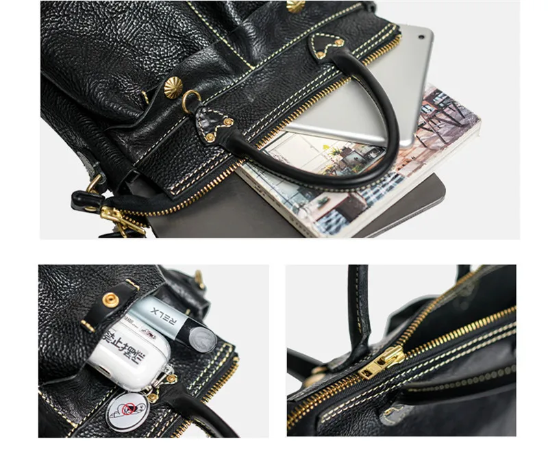 Vintage fashion desig First layer cowhide Men handbag luxury Organizer genuine Leather  with wide shoulder strap crossbody bag