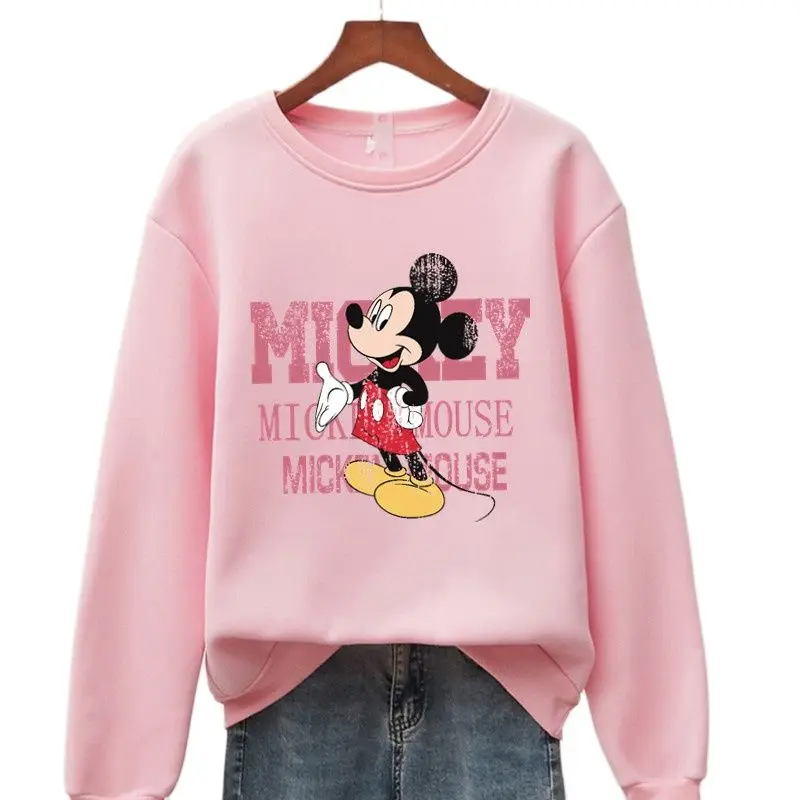 

15 Colors Print Letter Mickey Mouse Sweatshirt Women 90s Aesthetic Long Sleeve Fleece Thick Warm Ladies Oversized Hoodie Disney