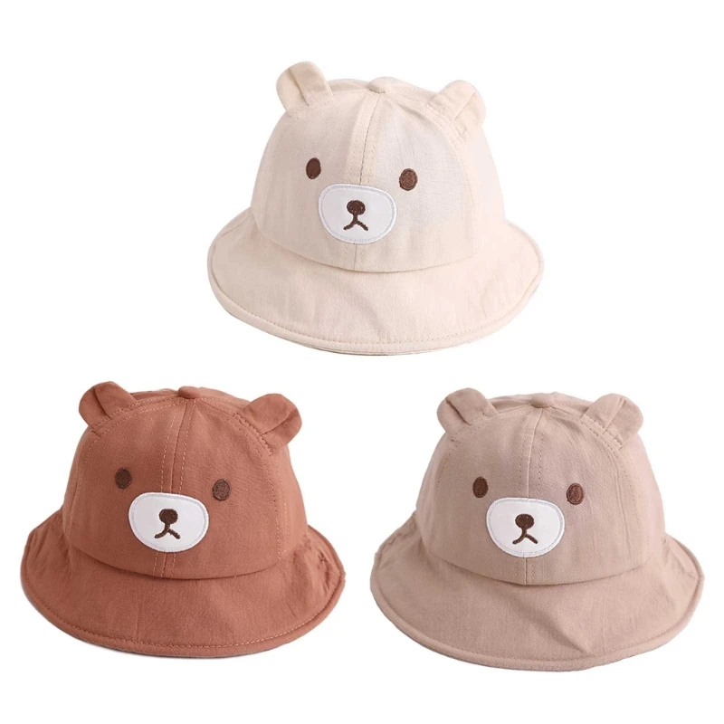 

Infant Hat Cartoon Bear Baby Bucket Hat Sunproof Large Brimmed Hat Floppy Brim Fisherman Hats for Child 6-24Month
