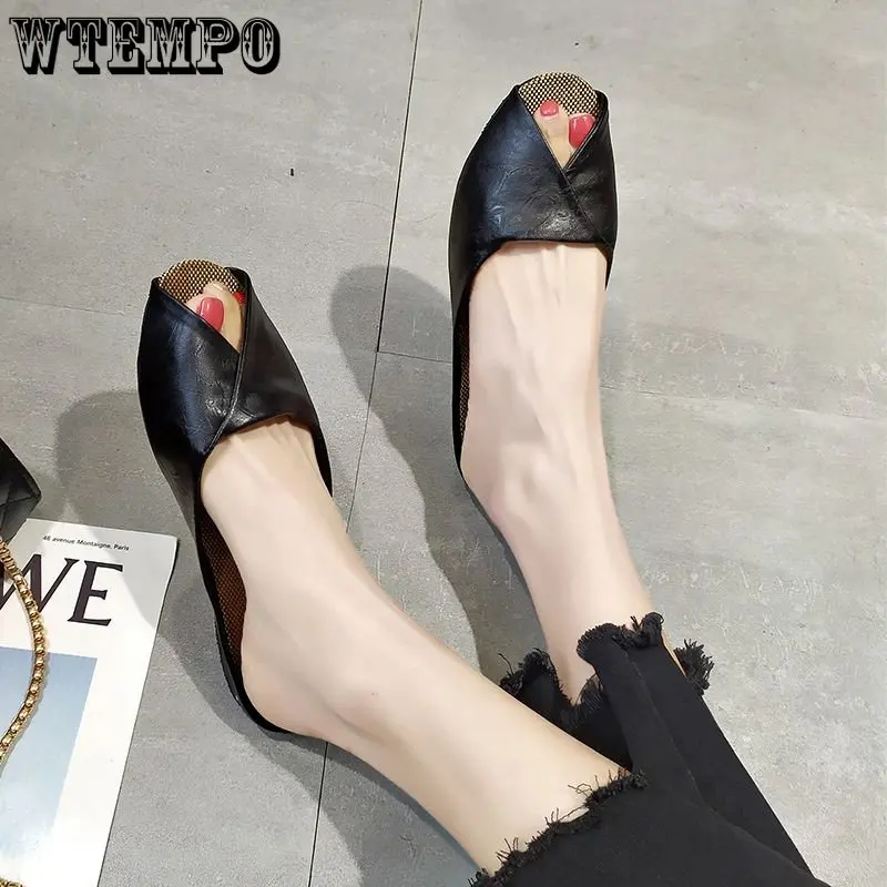 WTEMPO Women Slippers Summer Outside Court Retro Style Sandals Peep Toe Shoes Slip on Soft Print Ladies Slides Wholesale