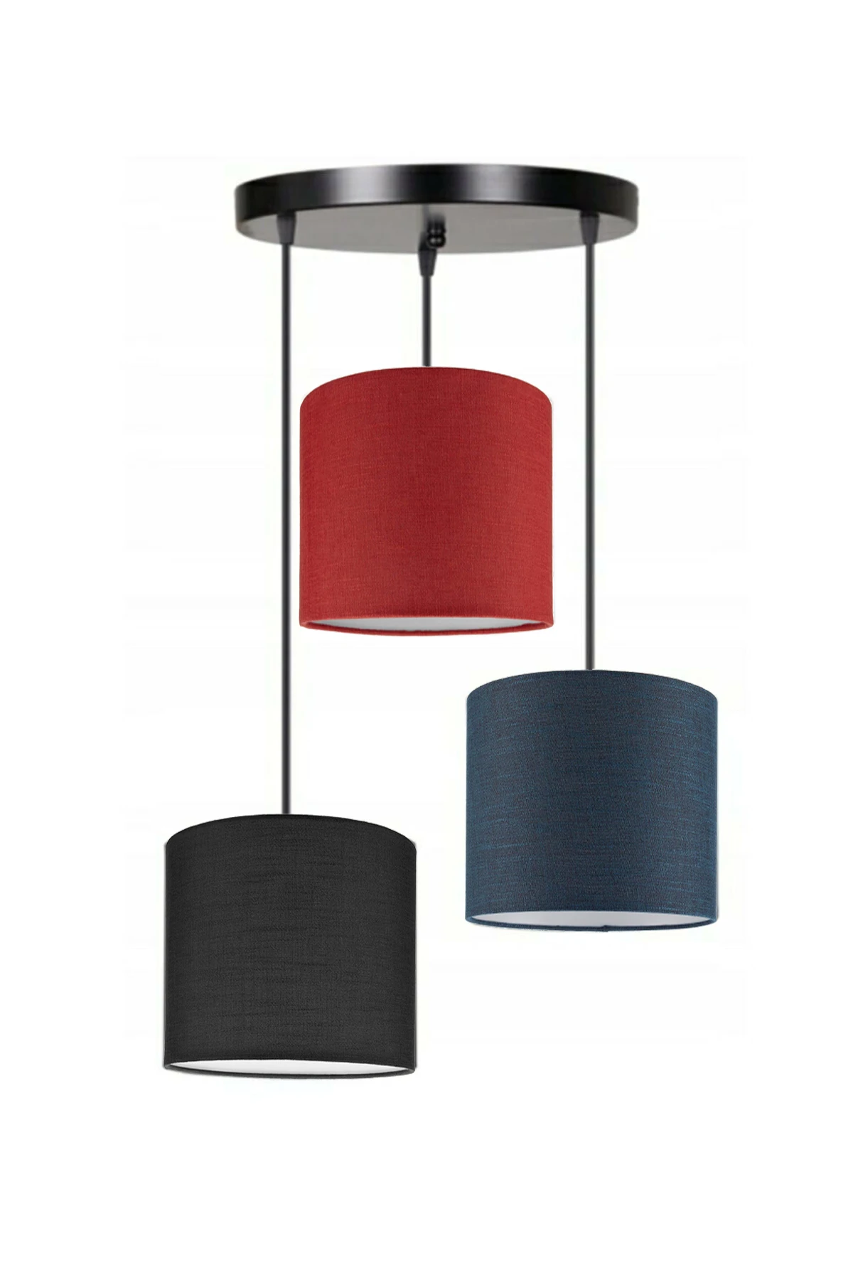 3 Heads Black Red Navy Blue Cylinder Fabric Lampshade Pendant Lamp Chandelier Modern Decorative Design For Home Hotel Office Use