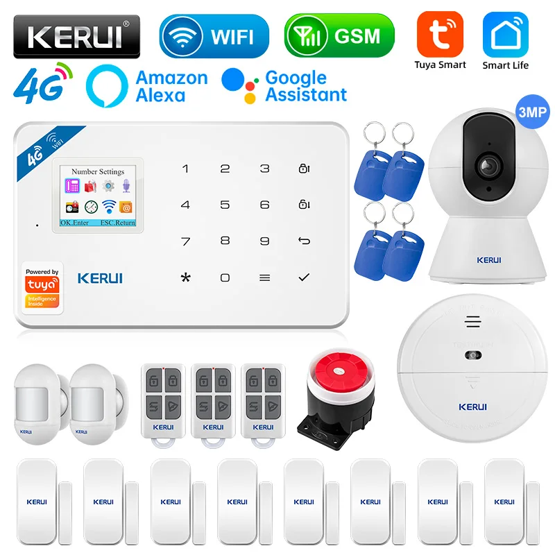 

KERUI W184 1.7 inches GSM 4G WIFI Tuya APP Smart Home Security alarms for home TFT Color Display Screen Anti Theft Alarm Package