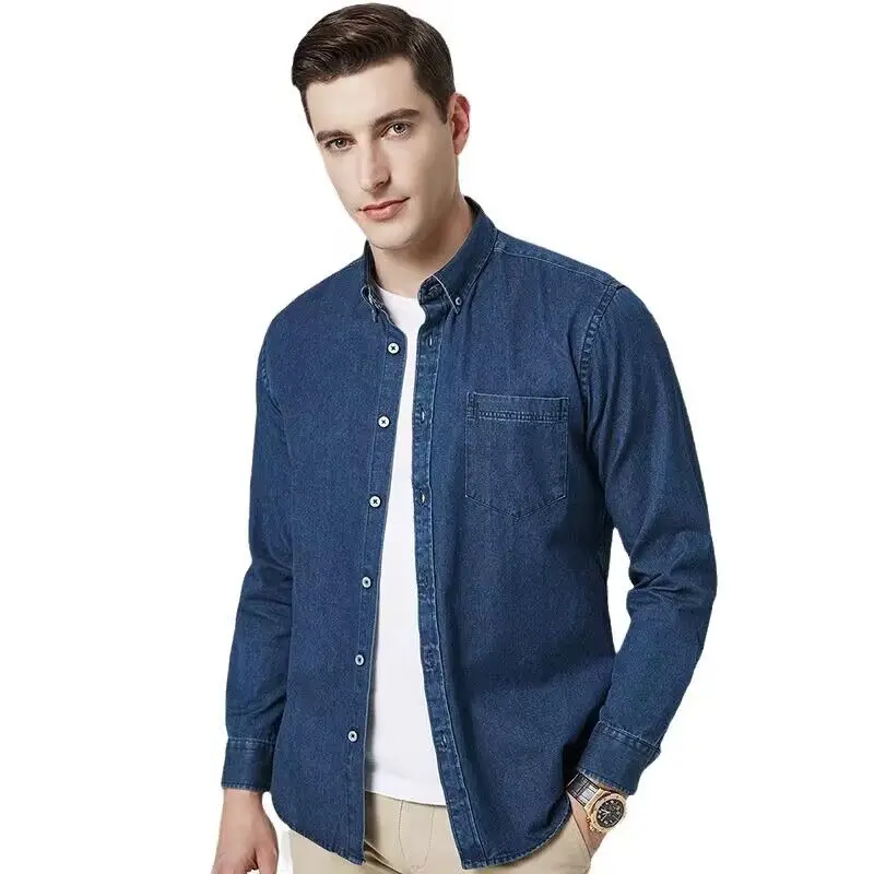 

Spring and autumn new style pure cotton denim long-sleeved shirt men's thick jacket loose casual version handsome and trendy