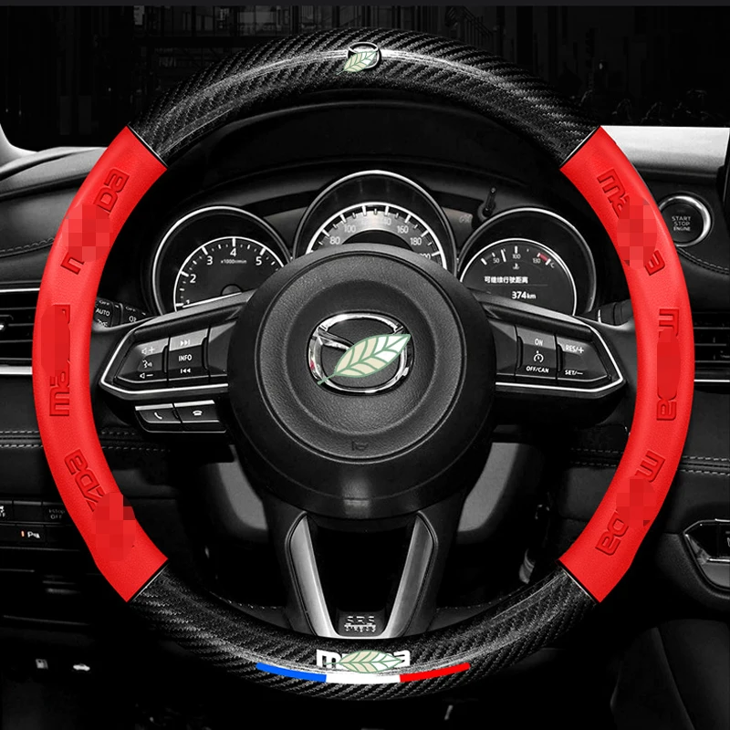 

3D Font Carbon Fiber Leather Car Steering Wheel Cover 37-38cm fit For Mazda 2 3 6 Axela Atenza CX5 CX-3 CX-7 CX8 CX-9 2022