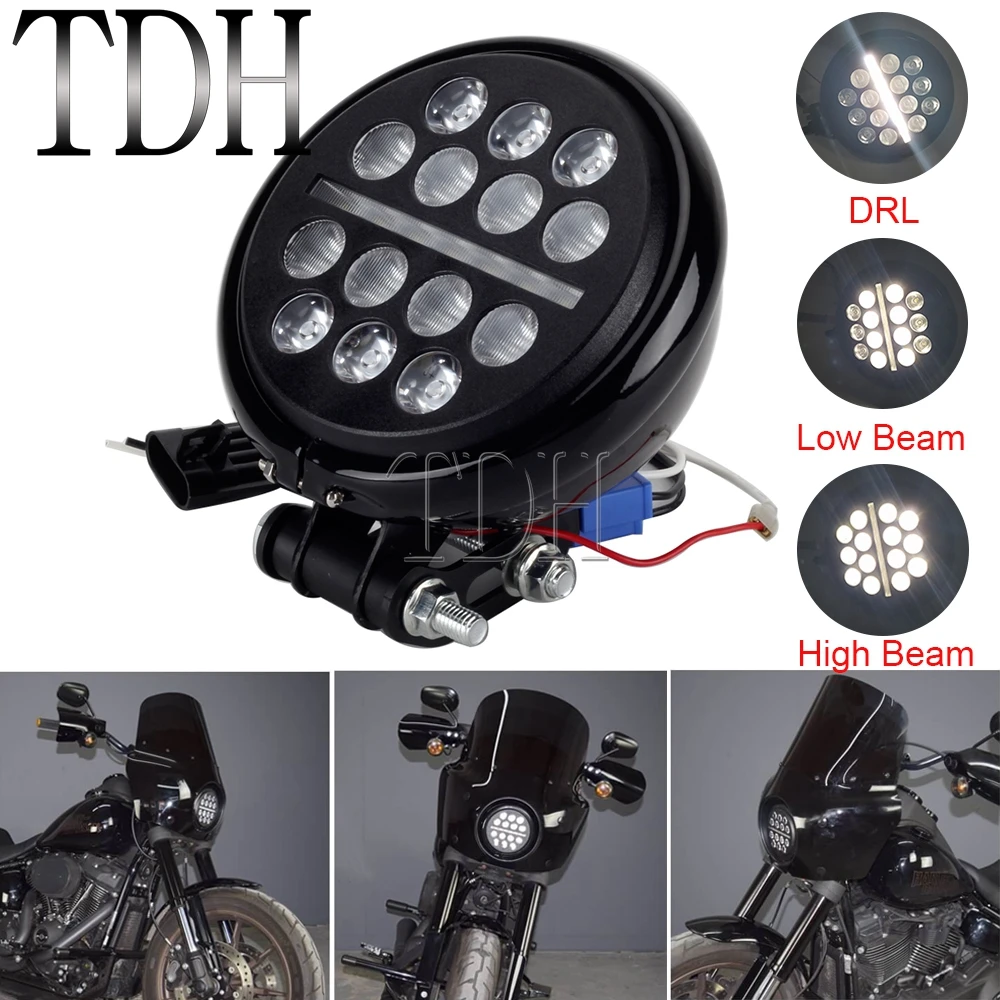 

For Harley Softail Low Rider S/ST FXLRS FXLRST 2020-2022 5.75" LED Headlight Hi/Lo Beam Head Light H4 Wire Harness Adapter Kit