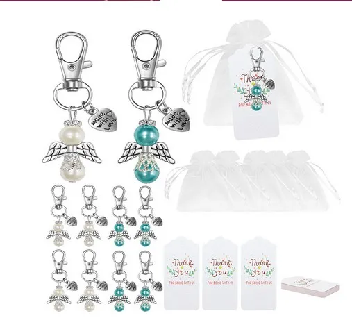 

Party Favours 50 Set Wedding Guardian Angel Keychain Thank You Tag Organza Bag Christening Guest Gift party