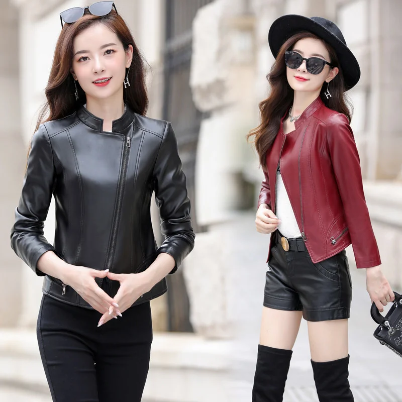 100% genuine real 2023 Haining Clothes Large Size Fit Short Leather Jacket Versatile Coat Middle aged Women's Slim Fashion