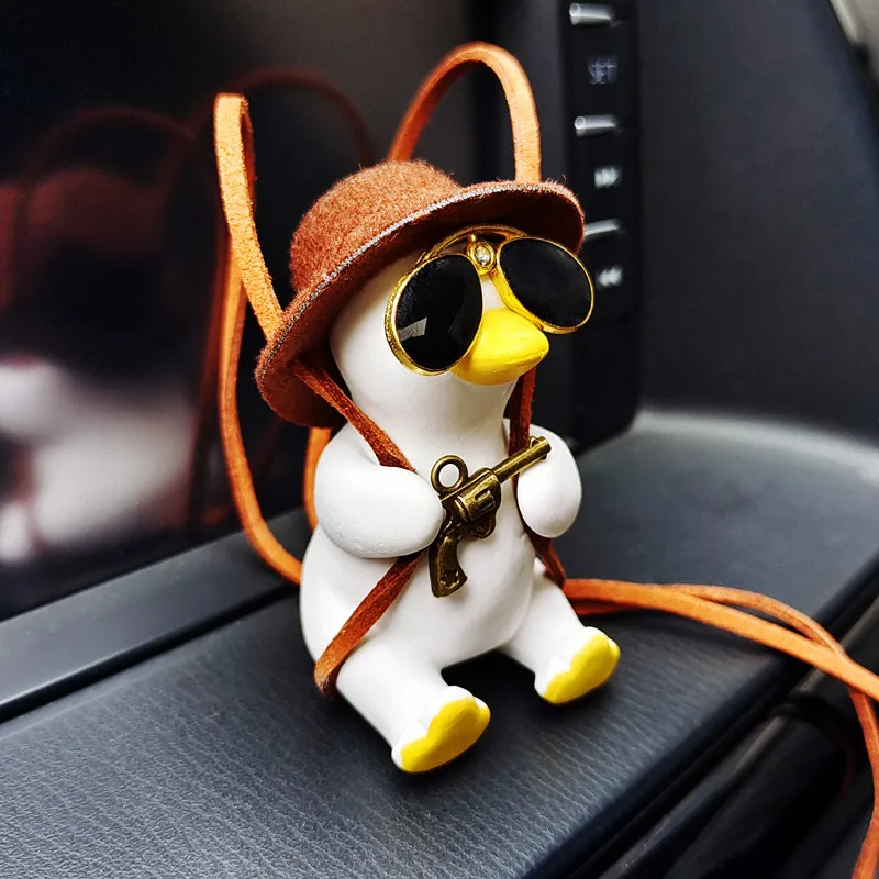 

Pistol Cowboy Duck Car Rearview Mirror Pendant Decoration Cool Revolver Duck Anime Car Decor Pendant Auto Ornament Gift
