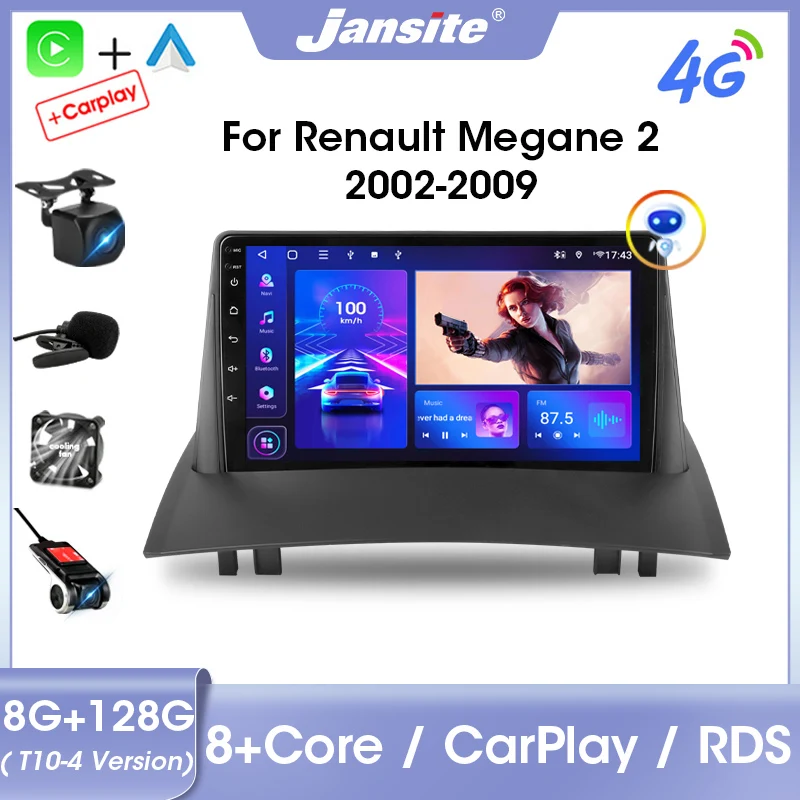 Jansite 2 Din Android 11 Car Stereo Radio For Renault Megane 2 2002-2009 Multimedia Video Player Carplay GPS Stereo RDS Auto DVD