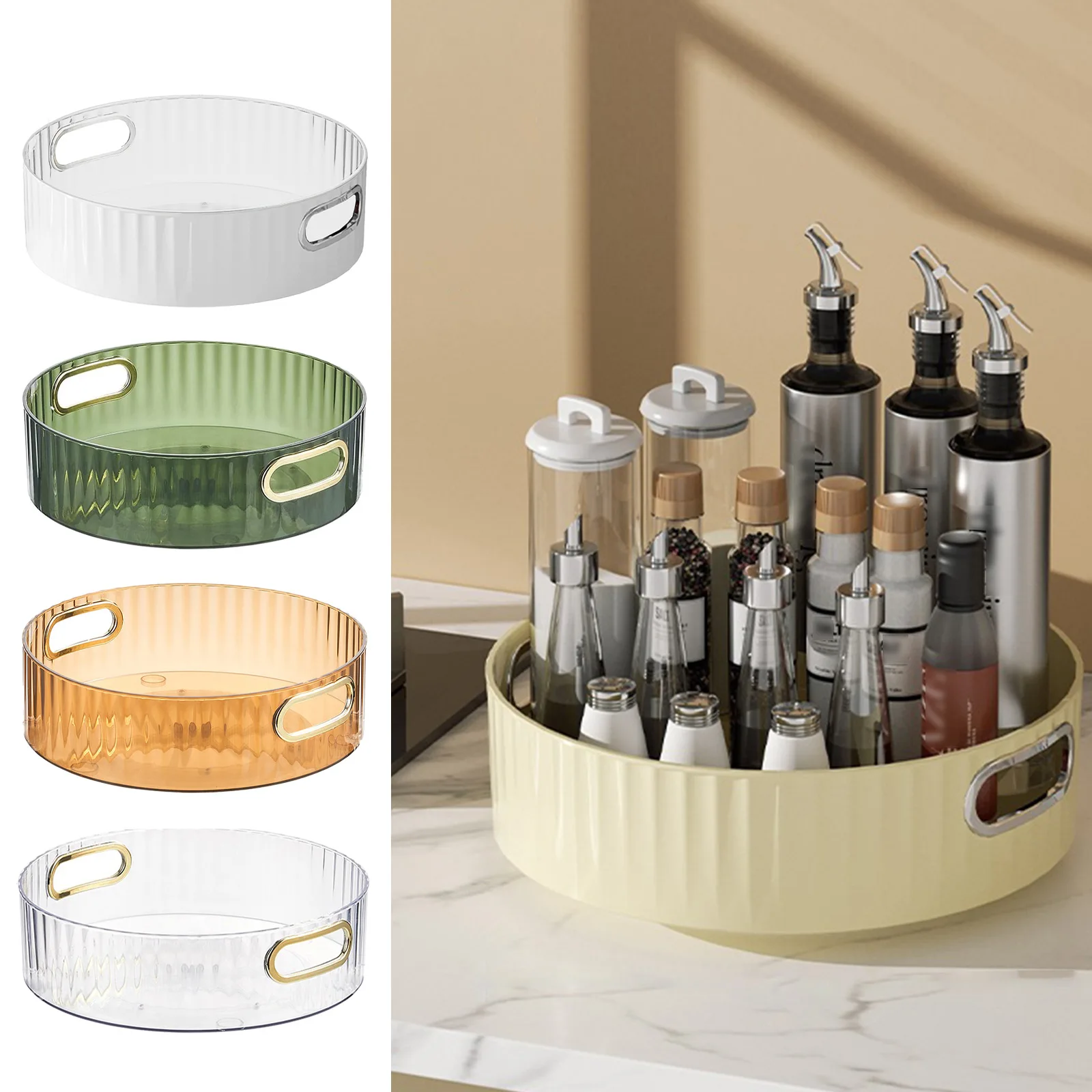 

Rotating Storage Tray Cabinet Organizer Spice Jar Snack Food Plate Case Cosmetic Desktop Organizer Kitchen Non-Slip Fruit Rack