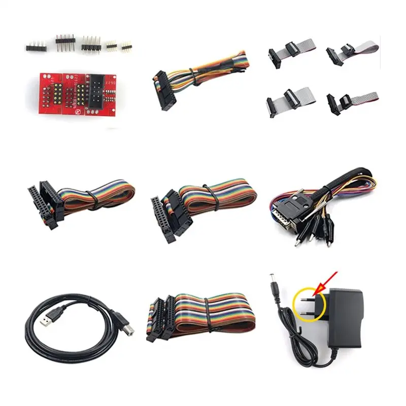 Фото OBD2 для программатора ECU KTAG V7.020, полный комплект кабелей и адаптеров для прошивки K-Tag (без устройства), американский штекер. №1