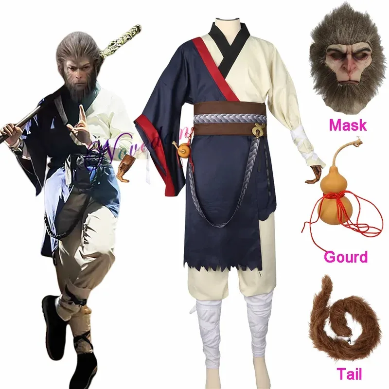Фото Черный миф Wukong Косплей Костюм Король Обезьян У Конг Игра Ролевой Костюм Униформа Маска Аниме BlackMyth Косплей Взрослые Дети №1