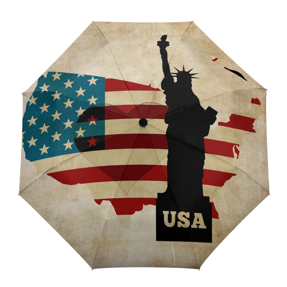 

Flag Day Usa Map Statue Of Liberty Fully-automatic Umbrella for Outdoor Kid Adult Print Umbrella Foldable Eight Strand Umbrella