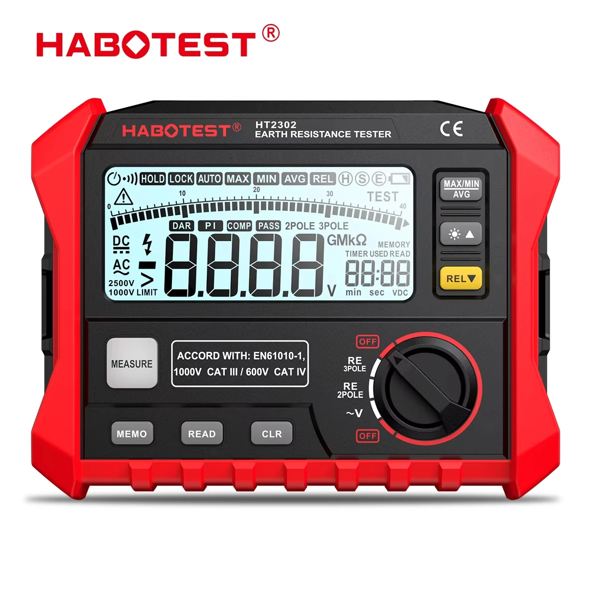 HABOTEST HT2302 Тестер сопротивления изоляции заземления Цифровой мегомметр Метр 100