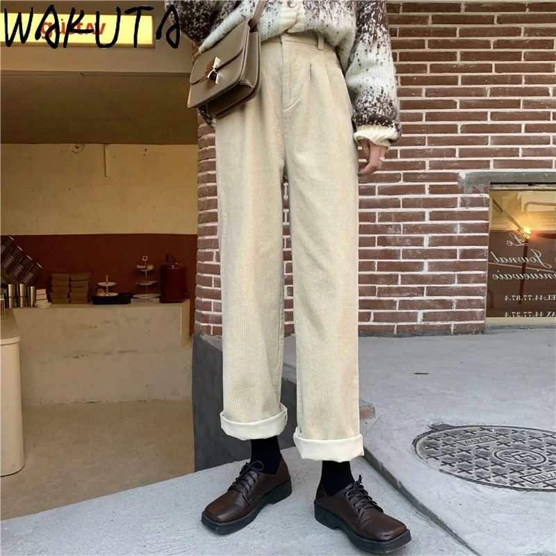 Женские вельветовые брюки с завышенной талией на молнии