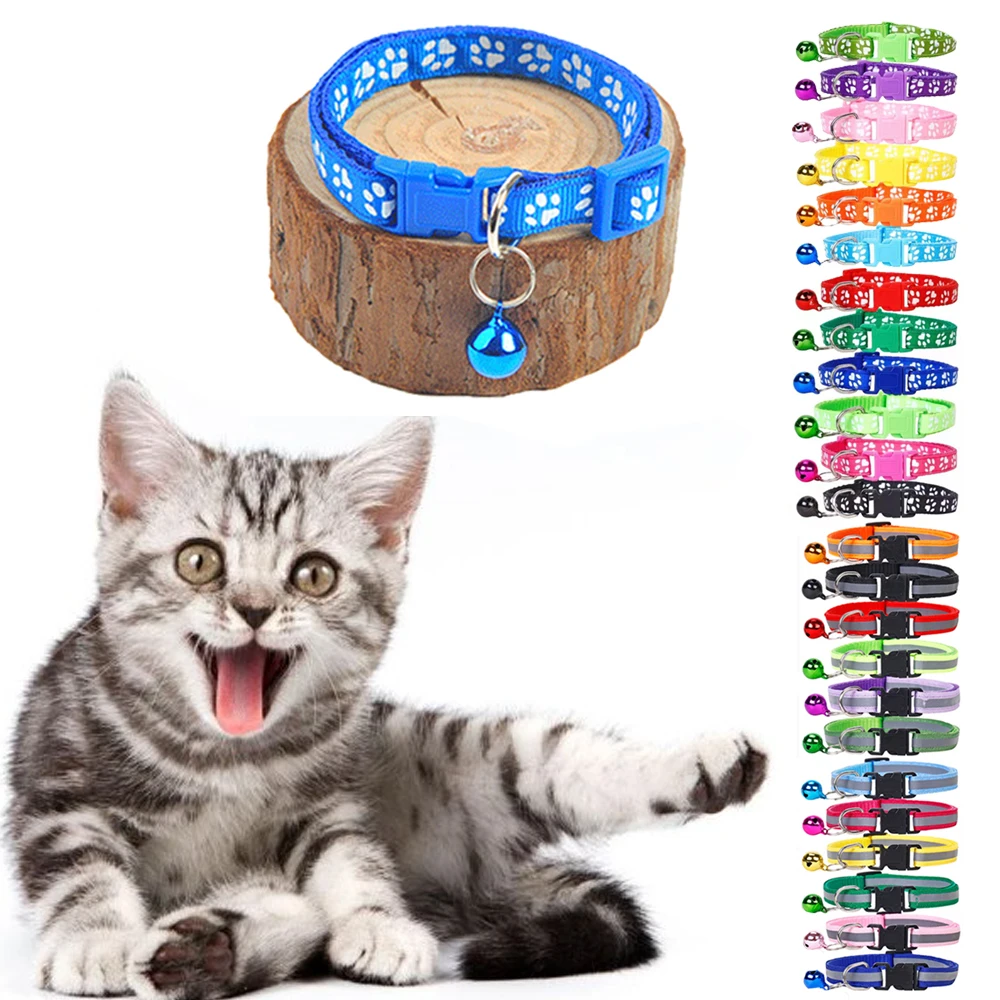 

2pc Pet Collar with Bell Cartoon Footprint Colorful Dog Puppy Cat Kitten Collar Adjustable Safety Bell Ring Necklace Accessories