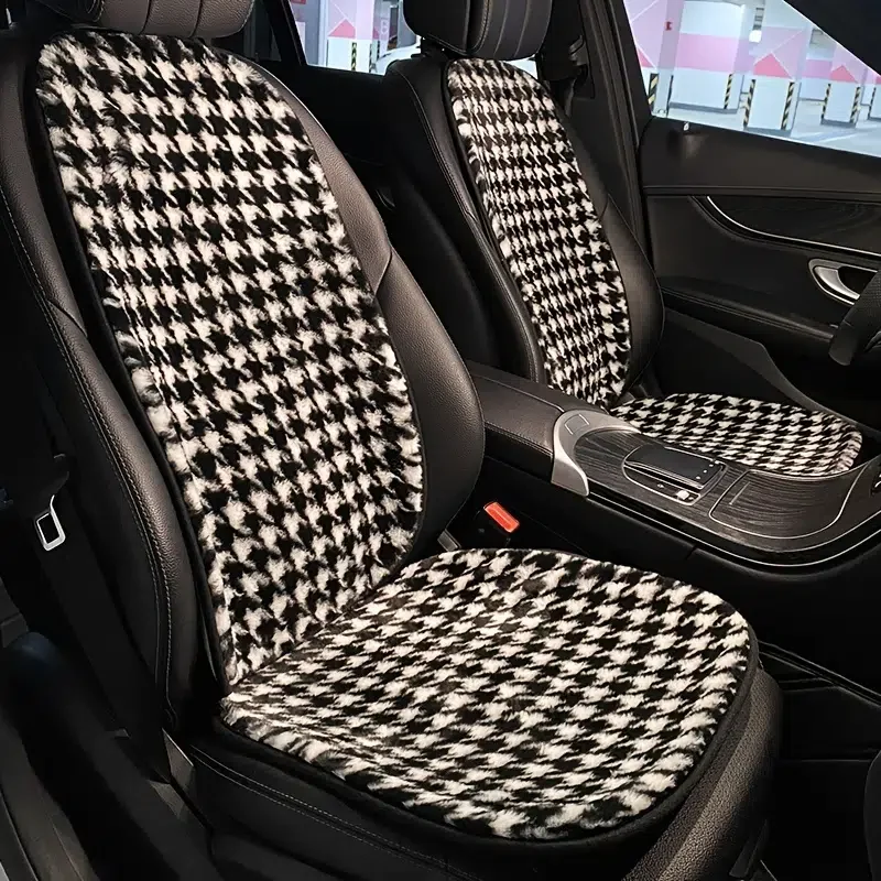 

1pc Car Seat Cover Houndstooth Car Seat Cushion Winter Plush Square Warm Car Front Seat Cover Mat Rear Car Seat Cushions For Car