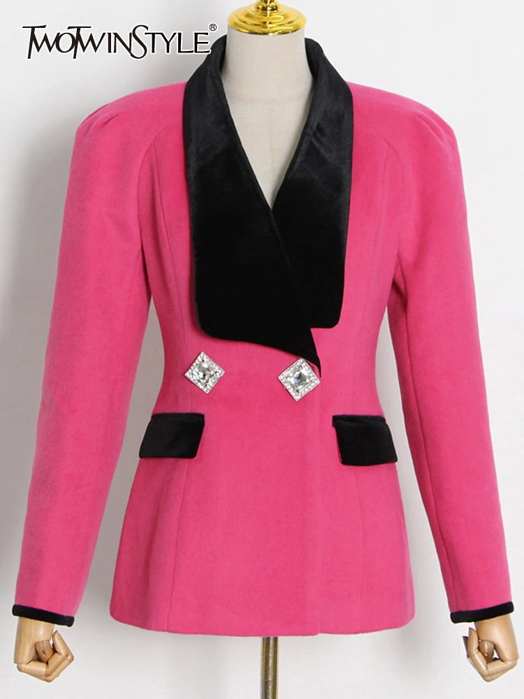 

TWOTWINSTYLE, повседневная верхняя одежда, куртки для женщин, свободные, цветные, с отворотом, с длинным рукавом, на одной пуговице, пальто для женщ...