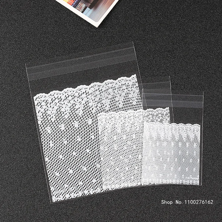 

500PCS Elegant White Lace Printed Cookie Bags Cellophane Plastic Biscuit Bags Candy Packing Self Adhesive Bags OPP Food Grade