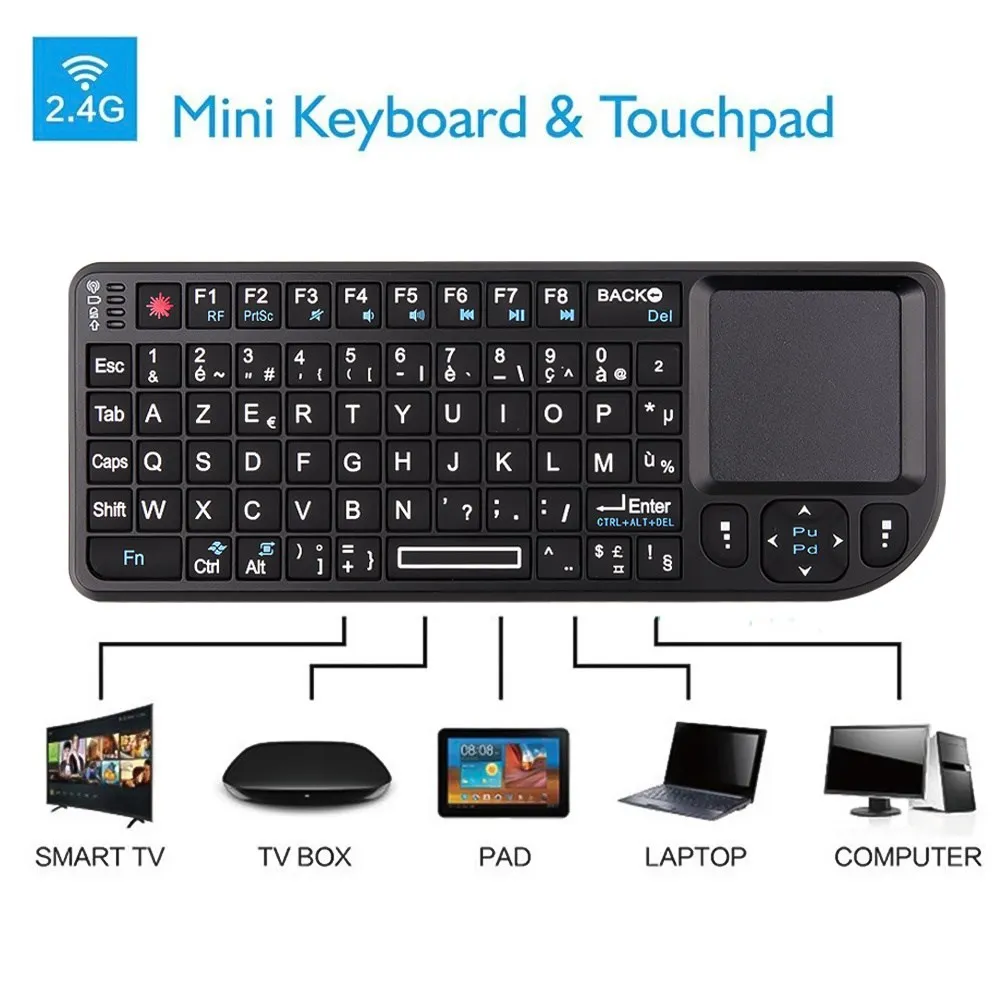 

2023 New Mini 2.4G RF Wireless Keyboard Spanish French Russian English Backlight Touchpad Mouse For PC Notebook Smart Tv Box