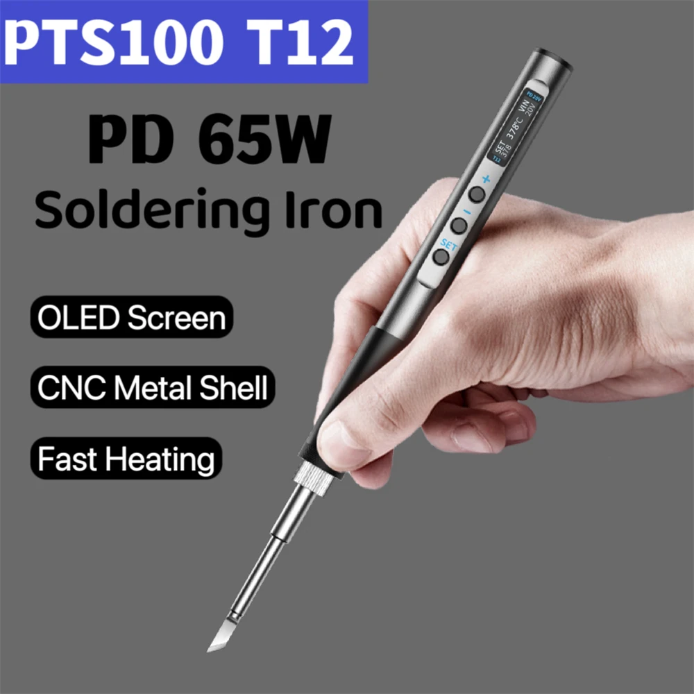

PTS100 T12 Smart Electric Soldering Iron Kit PD65W Adjustable TEMP Digital Soldering Station Portable Rework Welding Solder Iron
