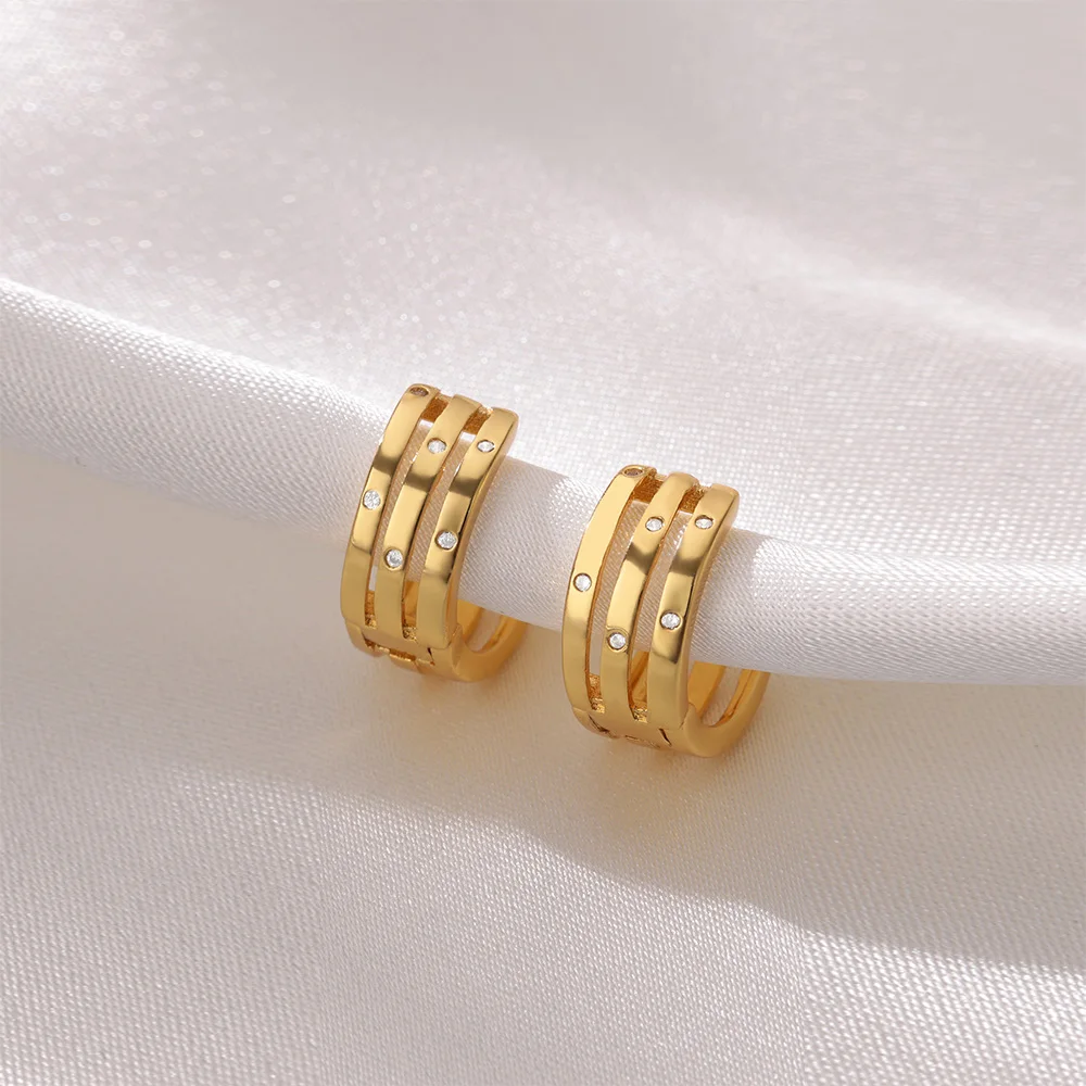 Женские серьги-кольца из нержавеющей стали с белым цирконом